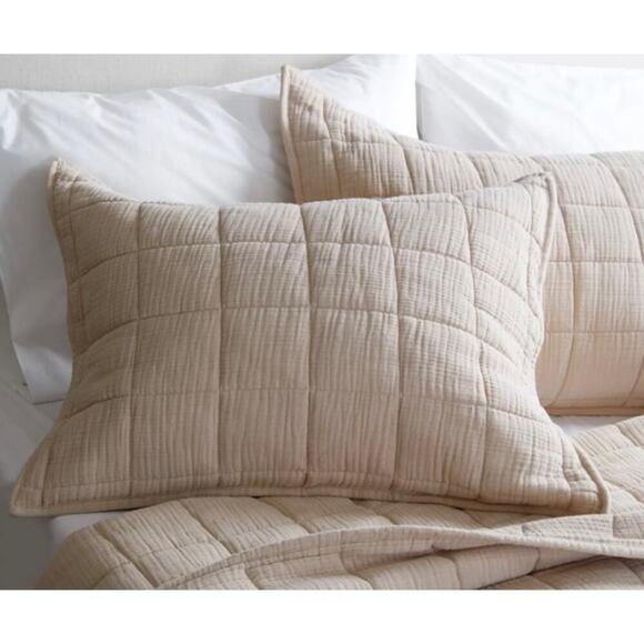 Quince Organic Airy Gauze Quilted Box Euro Pillow (one)Sham Dune # 78 - Picture 3 of 3